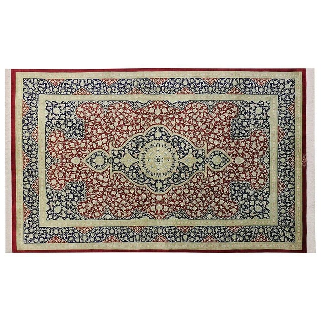 • Middle Eastern rug Qom | Knot density: Very high, precise knotting | Material: Pure silk | Size: 207×129 cm | Condition:...
