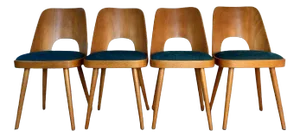 Blue Fabric & Beech Chairs by Oswald Haerdtl for TON, Set of 4
