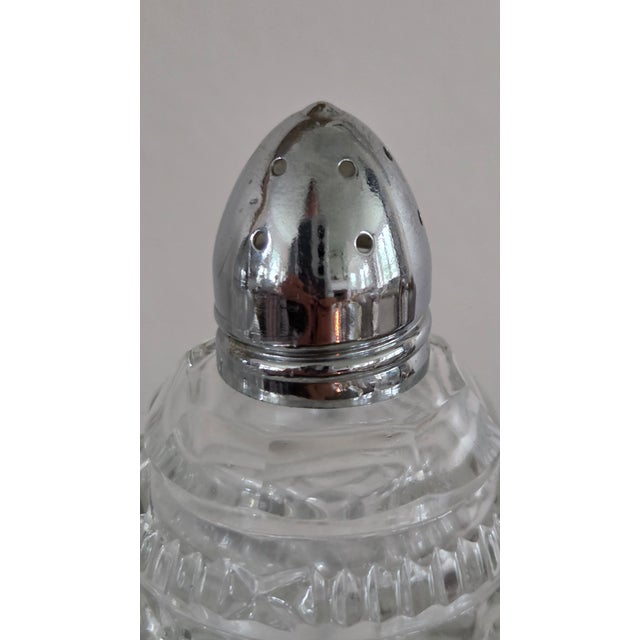Vintage Tall Faceted Crystal-Glass Salt and Pepper Shakers With Silver-Tone Caps For Sale - Image 12 of 16