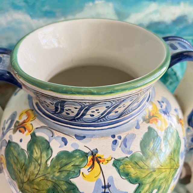 Italian Hand Painted Ceramic Amphora Jug With Spout For Sale - Image 11 of 12