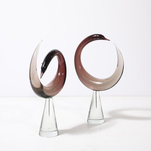 1960s Mid-Century Hand-Blown Spiraled Murano Glass Bird Sculptures Signed Salviati - Set of 2 For Sale - Image 5 of 17