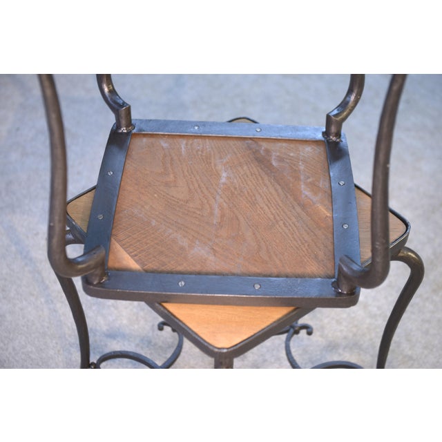 French Wrought Iron Side Tables with Oak Tops, 1960s, Set of 2 For Sale - Image 6 of 11