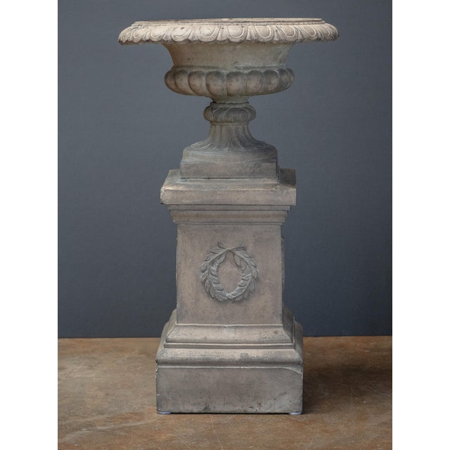 Large English Campana Garden Urn or Planter Pot on Square Plinth Base For Sale In Austin - Image 6 of 13