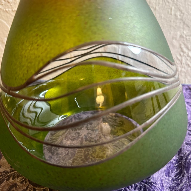 Vintage Green Glass and Metal Artist Signed Vase For Sale - Image 4 of 10