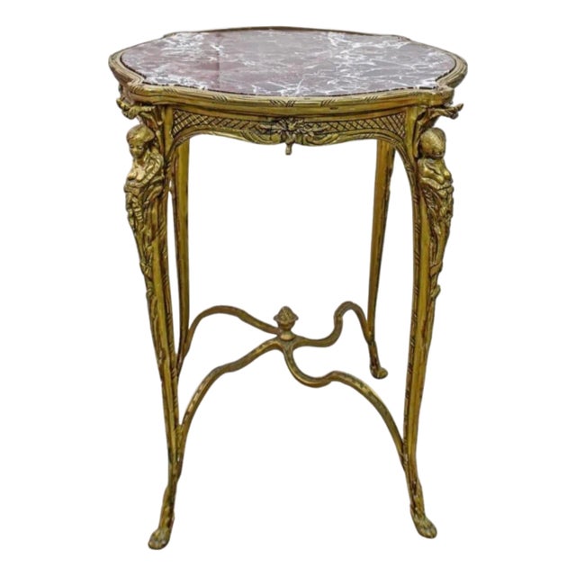 French Louis XV Style Bronze & Marble Table Early 20th Century For Sale