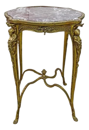 French Louis XV Style Bronze & Marble Table Early 20th Century