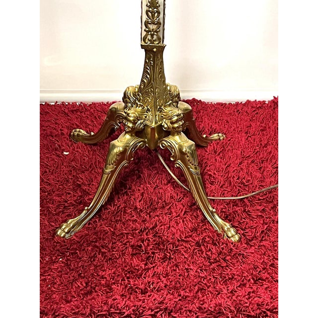 Cream Single Brass and Onyx Bead Glass Shade Cherub Floor Lamp, 1950s For Sale - Image 8 of 11