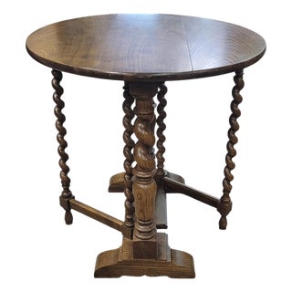 1940s Baker Barley Twist Diminutive Oak Drop Leaf Table For Sale