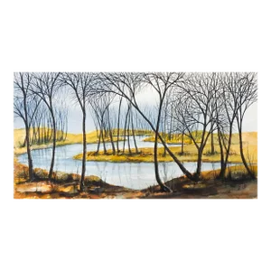 Vintage Winter Wetlands Watercolor Landscape Painting