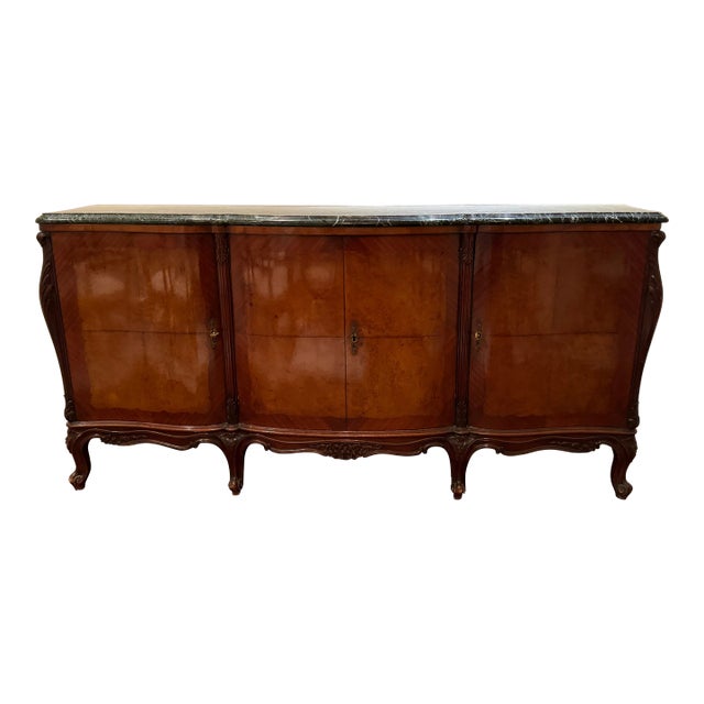 Early 20th Century Antique French Louis XV Style Marble Top Marquetry Credenza For Sale