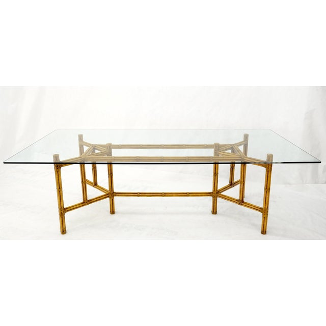Mid 20th Century Large Bamboo & Leather Frame 3/4" Thick Glass Top Dining Conference Table For Sale - Image 9 of 18