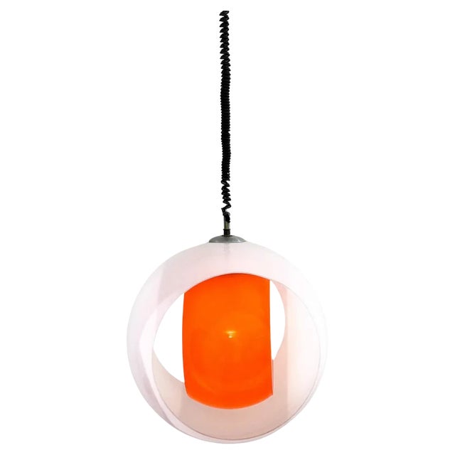 Mid-Century Eclisse Pendant Light in White and Orange Murano Glass, 1960s For Sale