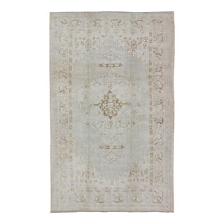 Vintage Turkish Oushak Rug With Large Central Medallion in Neutral Tones For Sale