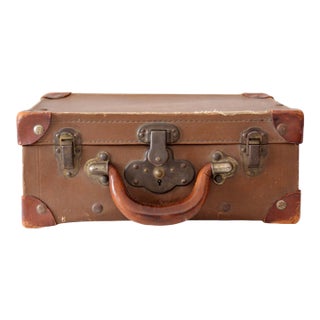 Vintage Miniature Leather Suitcase Travel Case For Sale