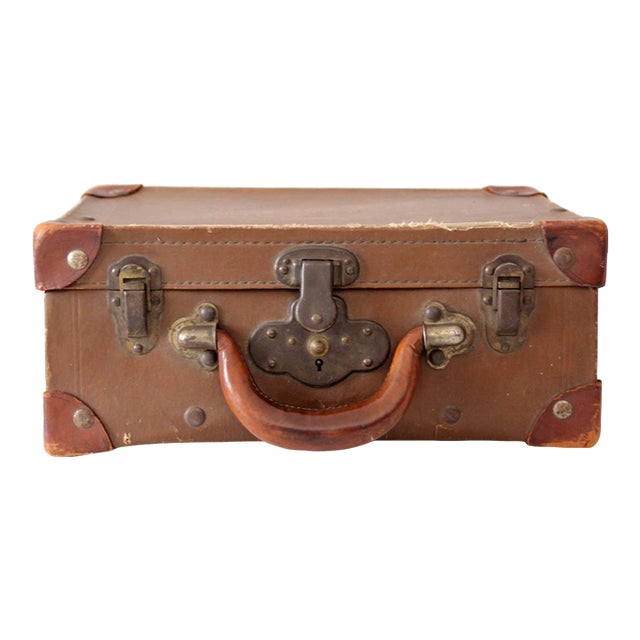 Vintage Miniature Leather Suitcase Travel Case For Sale