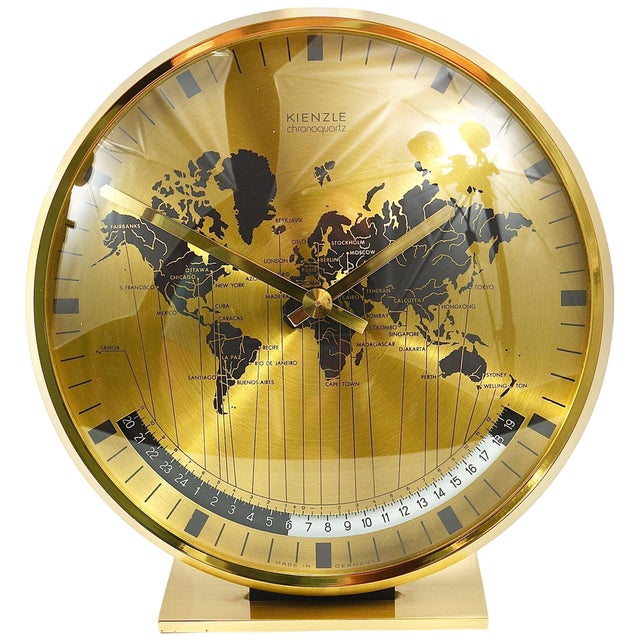 Mid-Century Brass Table Clock attributed to Wilhelm Kienzle, Germany, 1960s For Sale