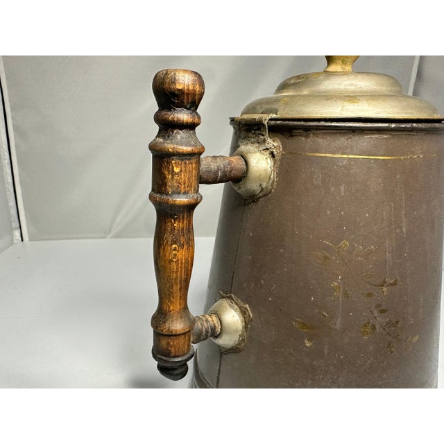 Wood Antique Floral Enamelware Coffee Pot: 19th Century French Shabby Chic Decor For Sale - Image 7 of 10