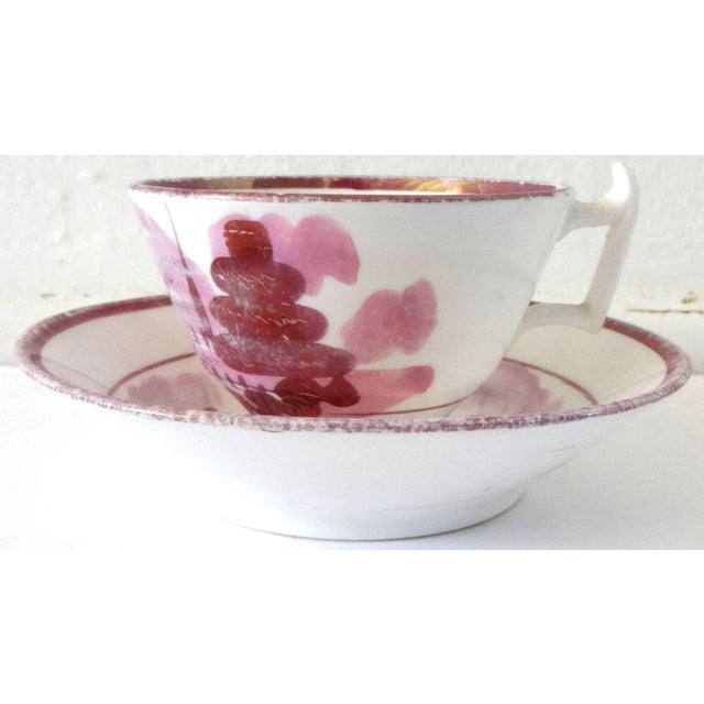 Pink Antique Early 19th Century Georgian Pink Luster Teacup and Saucer For Sale - Image 8 of 8