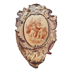 Late 19th Century Antique Villeroy & Boch Mettlach Violet Large Plaque With Cherubs