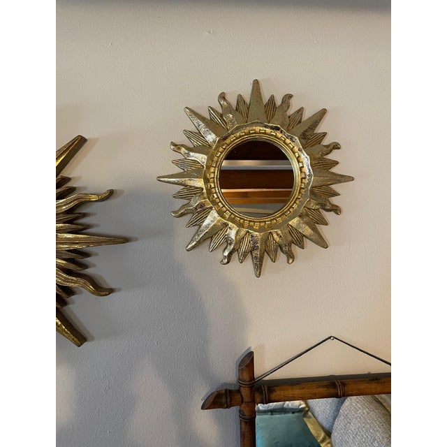 Vintage 1960s Bright Gold Sunburst Wall Mirror For Sale - Image 11 of 12