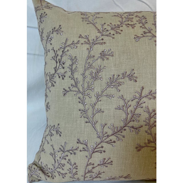 Textile Large Bolster Pillow Decorated With a Delicate Embroidered Lilac Tone on Tone Floral/Twig Pattern - Made in U K For Sale - Image 7 of 11