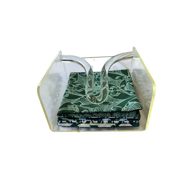 Mid-Century Modern Vintage Sculptural Lucite Cocktail Napkin Holder With Curved Swing Arm For Sale - Image 3 of 11