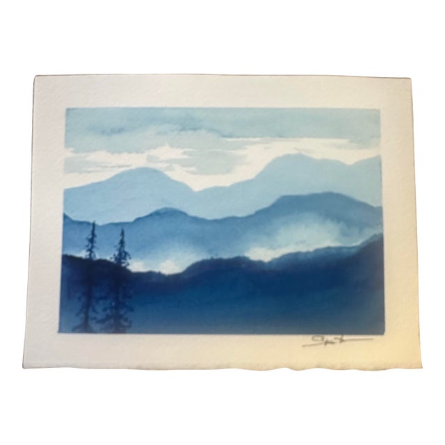 “Blue Mountain Morning” Original Mountain Landscape Watercolor For Sale