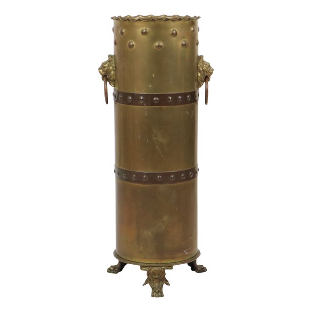 Artillery Shell Umbrella with Trench Art Lion Heads, 1920s For Sale