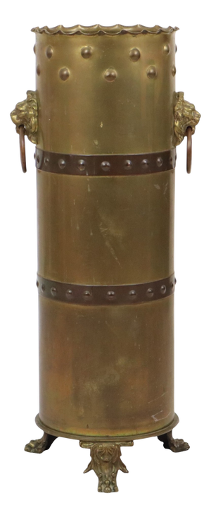 Artillery Shell Umbrella with Trench Art Lion Heads, 1920s
