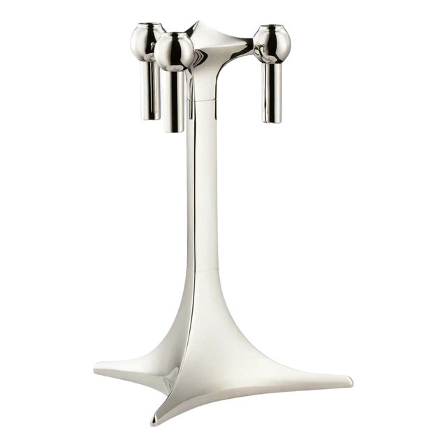 Floor Stand for Candleholder in Chromed Zinc Alloy by STOFF Nagel For Sale