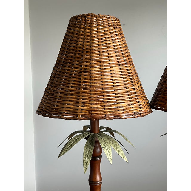 Vintage Hollywood Regency Faux Bamboo English Mahogany Palm Lamps For Sale In Chicago - Image 6 of 12
