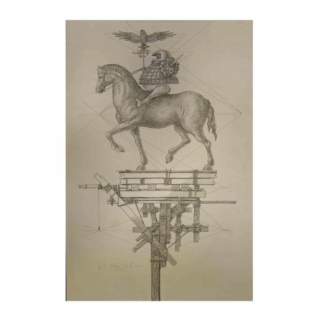 Composition is an original etching and aquatint realized by Leo Guida in the 1970s. Good condition. Mounted on a white...