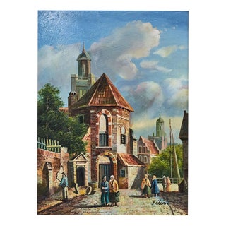 J. Glenn, Romantic Historic Alley, Oil on Wooden Panel For Sale