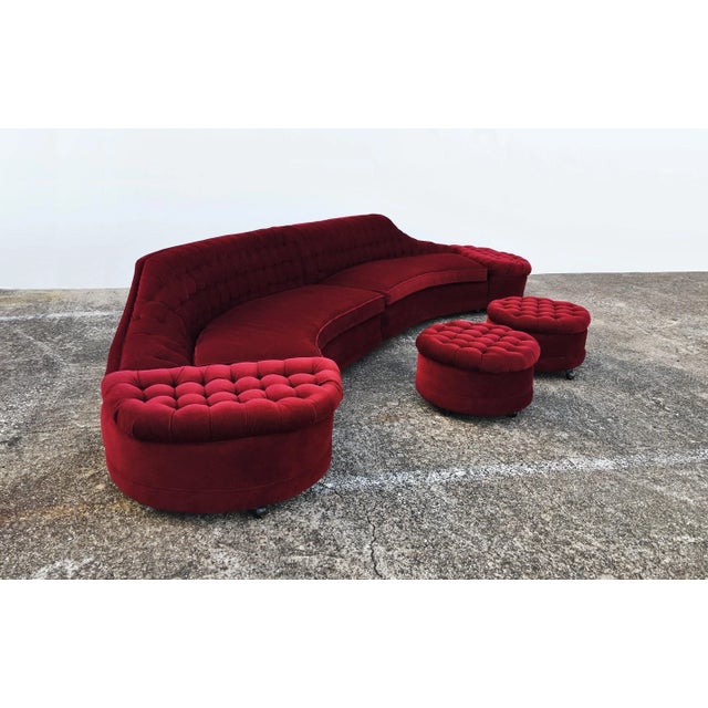 Hollywood Regency Tufted 2-Piece Curved Sectional Sofa For Sale In Dallas - Image 6 of 11