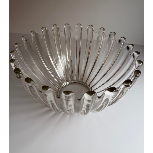 Mid-Century Modern Vintage Sculptural Ribbed Glass Centerpiece Bowl For Sale - Image 3 of 5