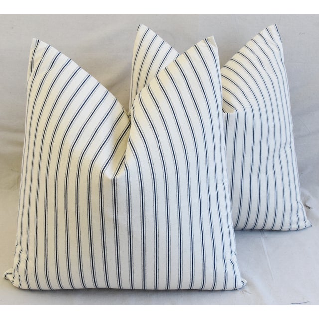 Country Blue Striped French Ticking Feather Down Pillows 24
