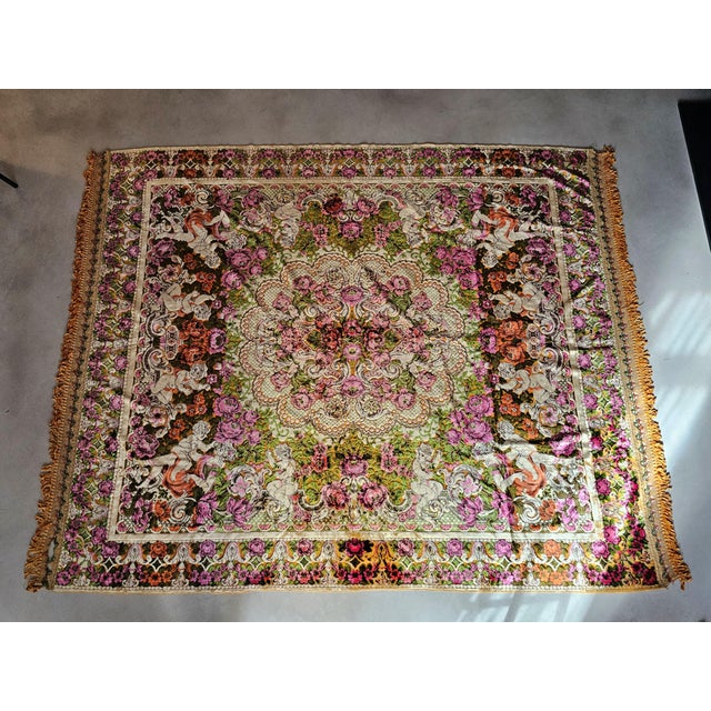 Vintage 1950s Italian bedspread in Neo Baroque style in printed velvet with devoré workmanship, decorative motif with...