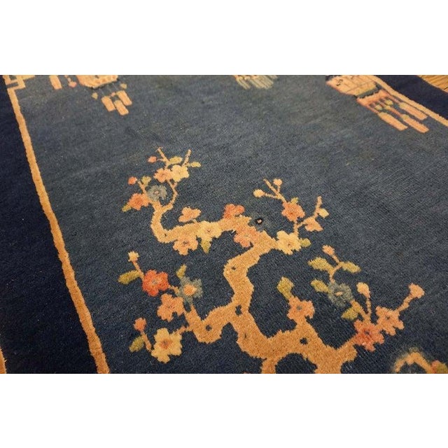 Cerulean Small Antique Early 20th Century Blue Vase Floral Chinese Art Deco Carpet Rug For Sale - Image 8 of 9