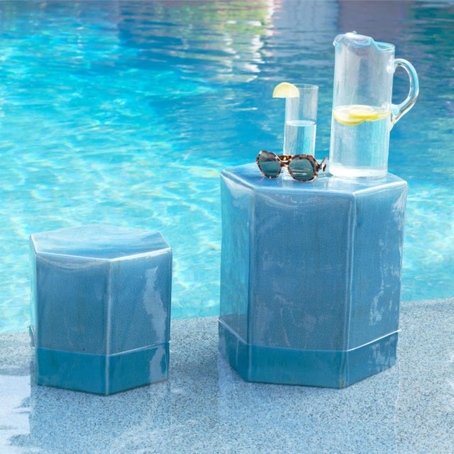 Jamie Young Porto Side Table in Sky Blue, Large For Sale - Image 10 of 11