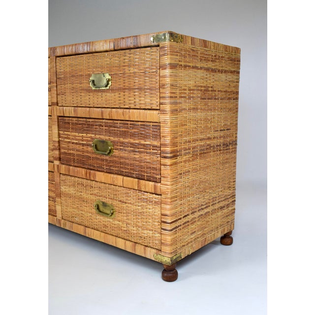 1970's Vintage Coastal Woven Rattan Campaign Chest of Drawers For Sale - Image 13 of 14