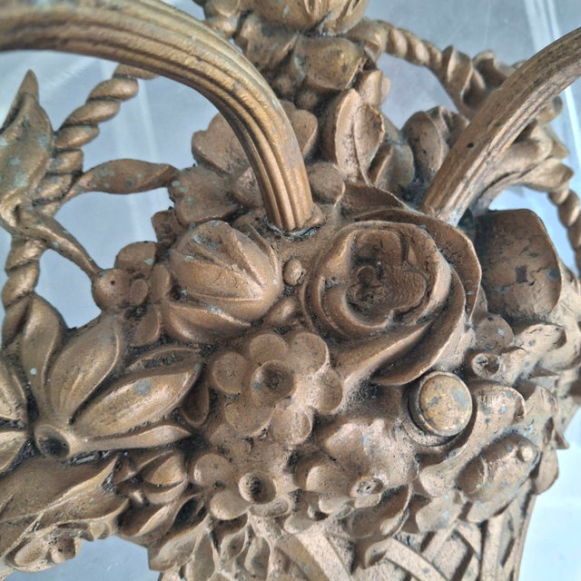 19thc XL French Louis XVI Bronze 2 Light Floral Basket Wall Sconce For Sale In Miami - Image 6 of 18