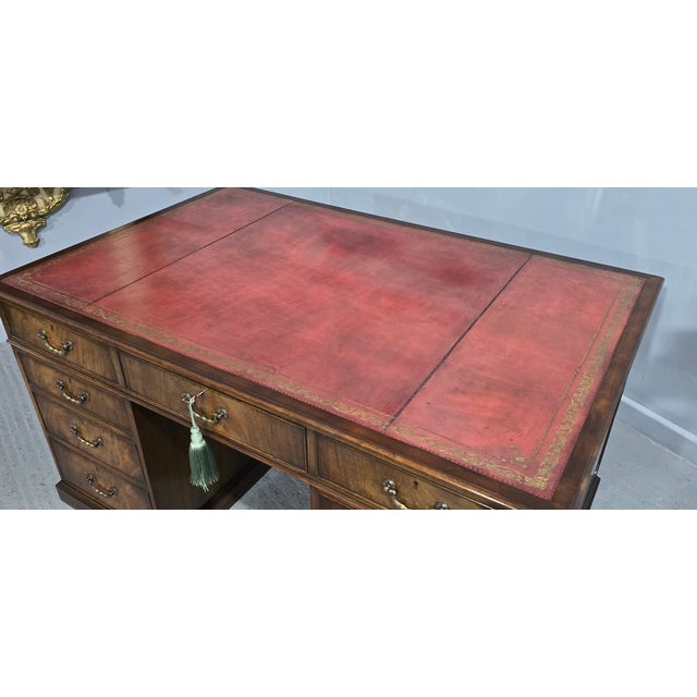 Antique Mahogany Partners Desk, 1910 For Sale - Image 9 of 15