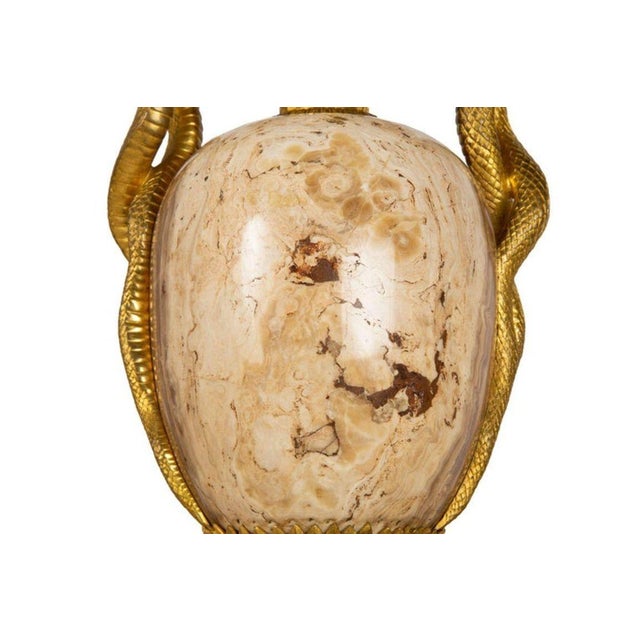 Gold Pair of French Louis XVI Gilt Bronze Lamps With Snake Handles Circa 1870 For Sale - Image 8 of 12