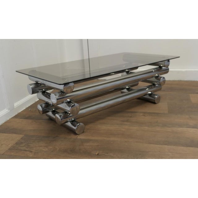 Silver Mid-Century Italian Crome and Smoked Glass Coffee Cocktail Table, 1970s For Sale - Image 8 of 9