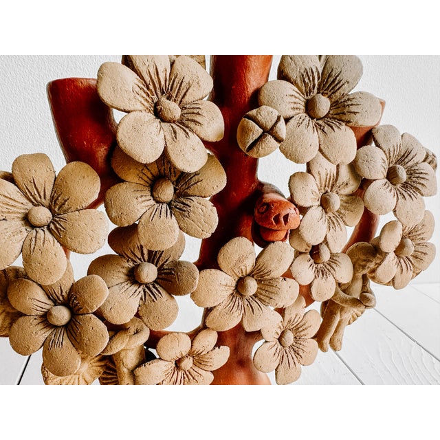 Terra Cotta Vintage Red Clay Mexican Tree of Life Candelabra For Sale - Image 8 of 11
