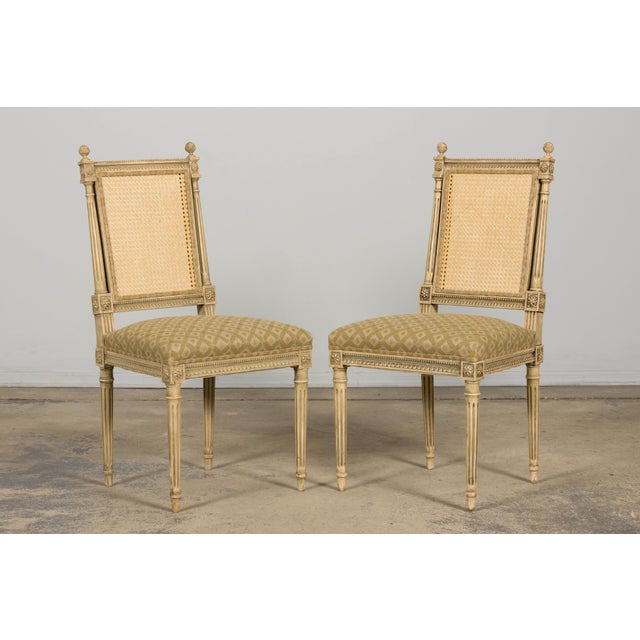 Set of Six Late 19th Century French Louis XVI Style Painted Cane Back Dining Chairs For Sale In New York - Image 6 of 18