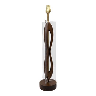 MId Century Modern Wood and Lucite Table Lamp, American Mid 20th C. For Sale
