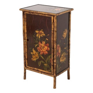 Chinese Bamboo and Painted Lacquer Panel Cabinet For Sale