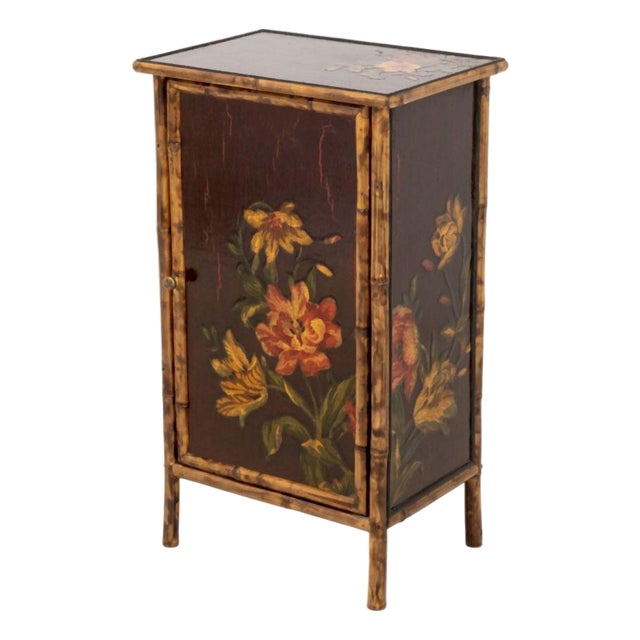 Chinese Bamboo and Painted Lacquer Panel Cabinet For Sale