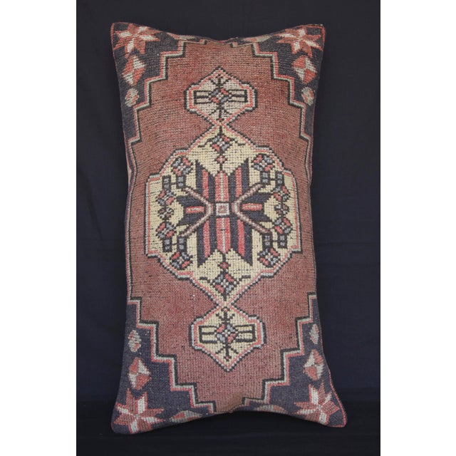 Mid 20th Century Handmade Tribal Turkish Throw Rug Pillow Cover -16'' X 30'' For Sale - Image 5 of 8
